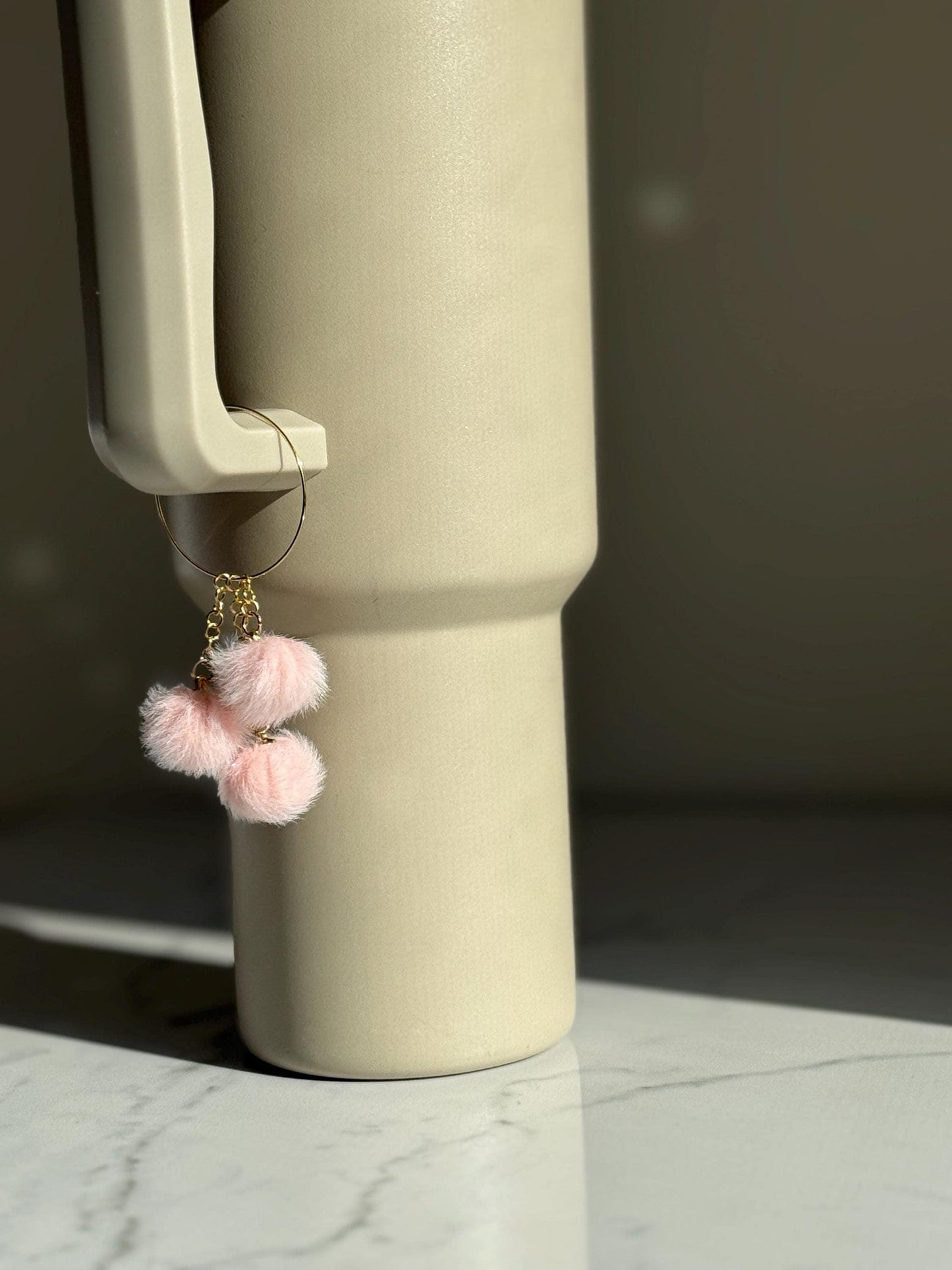 Cute Fluffy Tumbler Charm: Pink or White Pom Pom Accessory