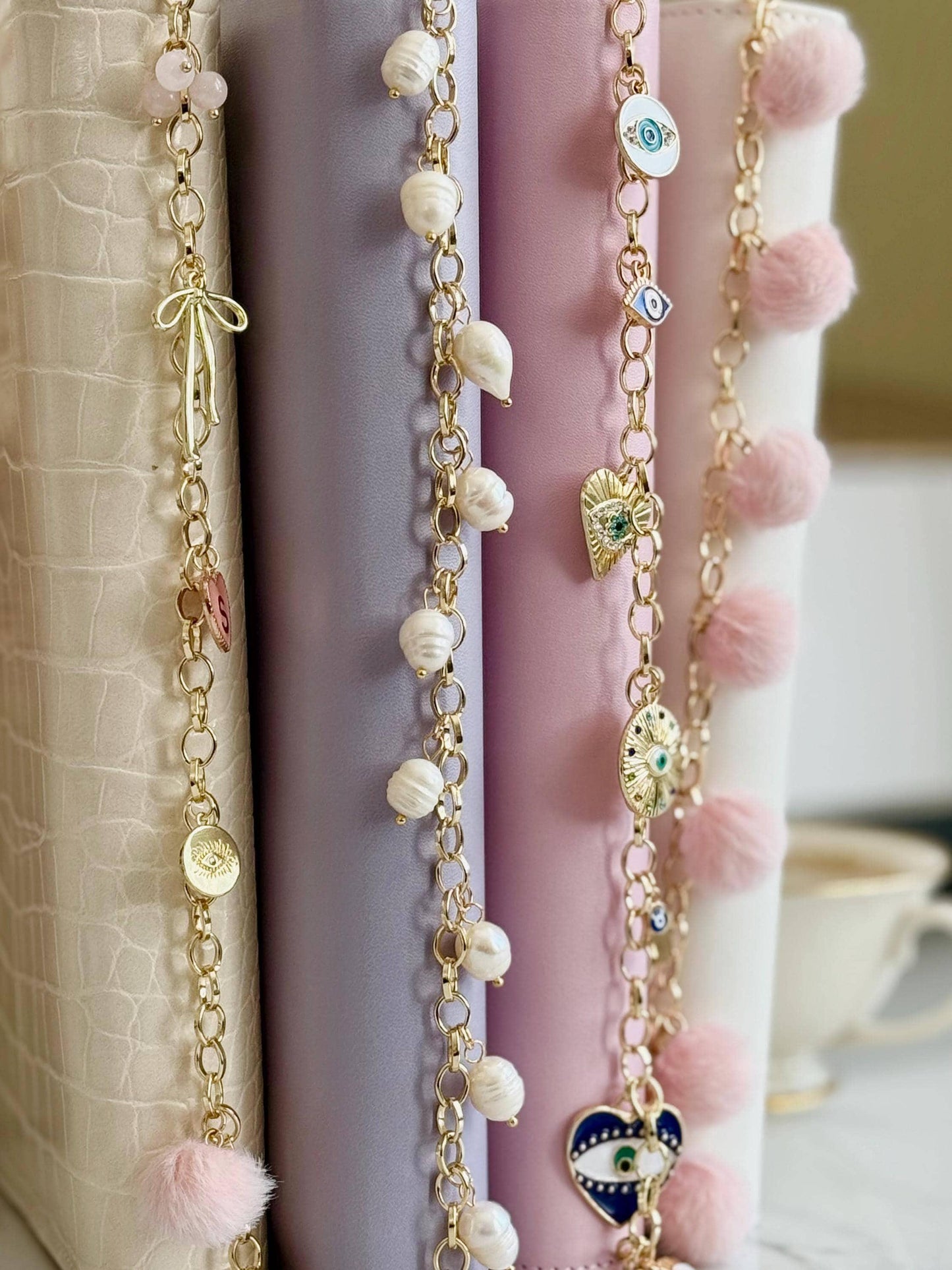 Planner Chain for A5 Journal - Gold and Pink with Charms