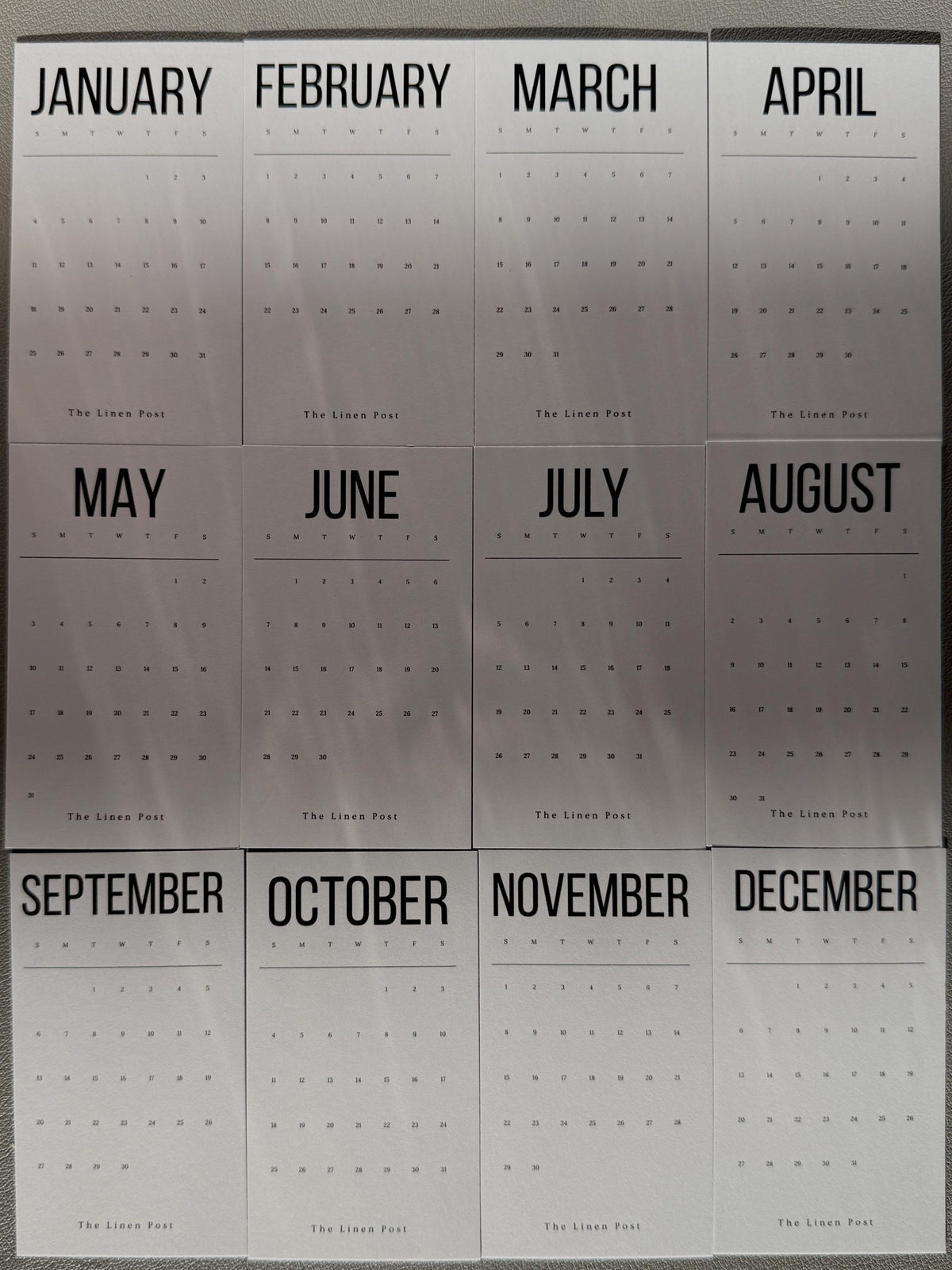 2027 Monthly Calendar Cards
