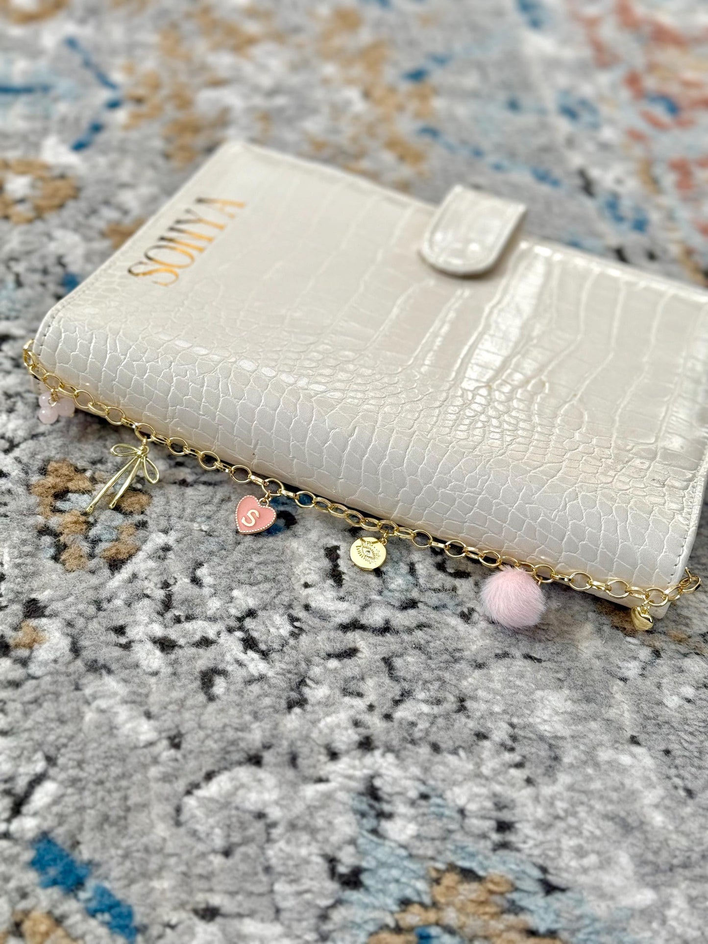 Planner Chain Accessory: Gold and Pink A5 with Charms