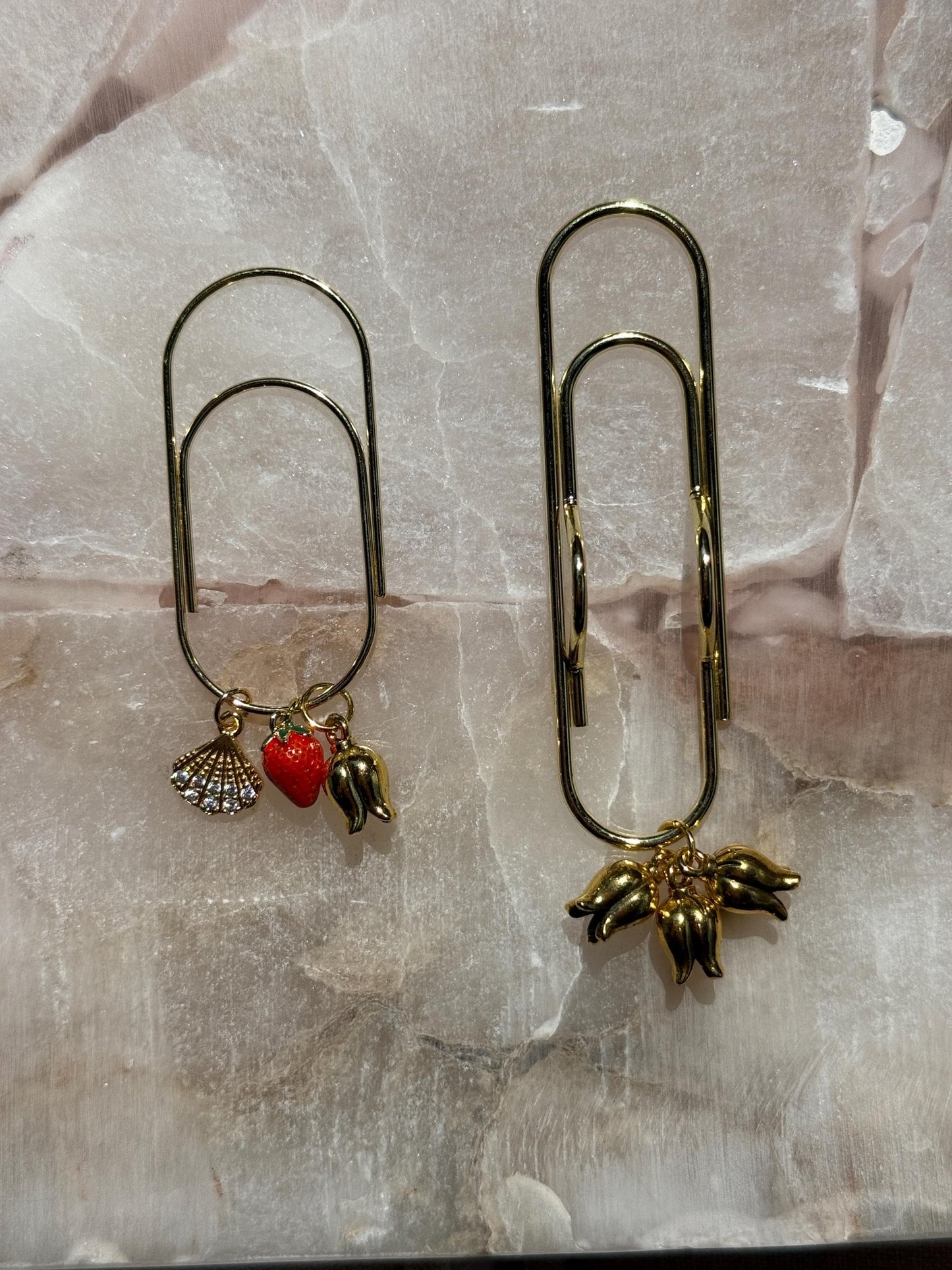 Set of 2 planner clips, summer journal accessories, pen holder, floral planner charms strawberry charm