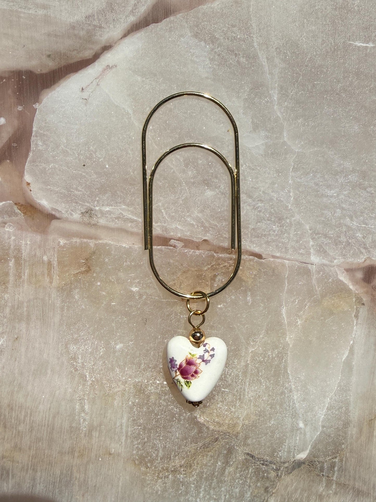 Set of 3 planner clips, summer journal accessories, porcelain planner charms heart charm summer aesthetic