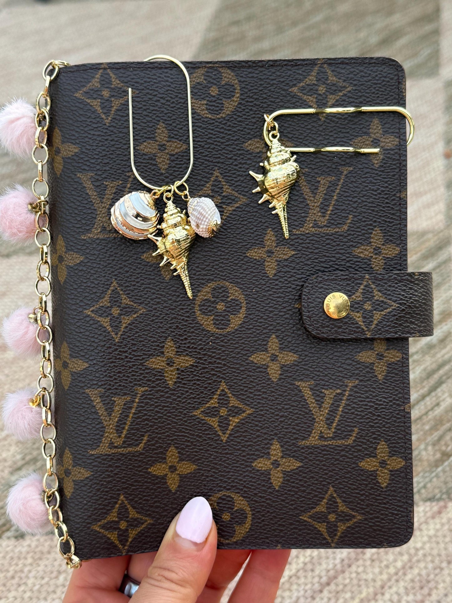 Set of 2 planner clips, summer journal accessories, pen holder, beach planner charms seashell charm gold charm