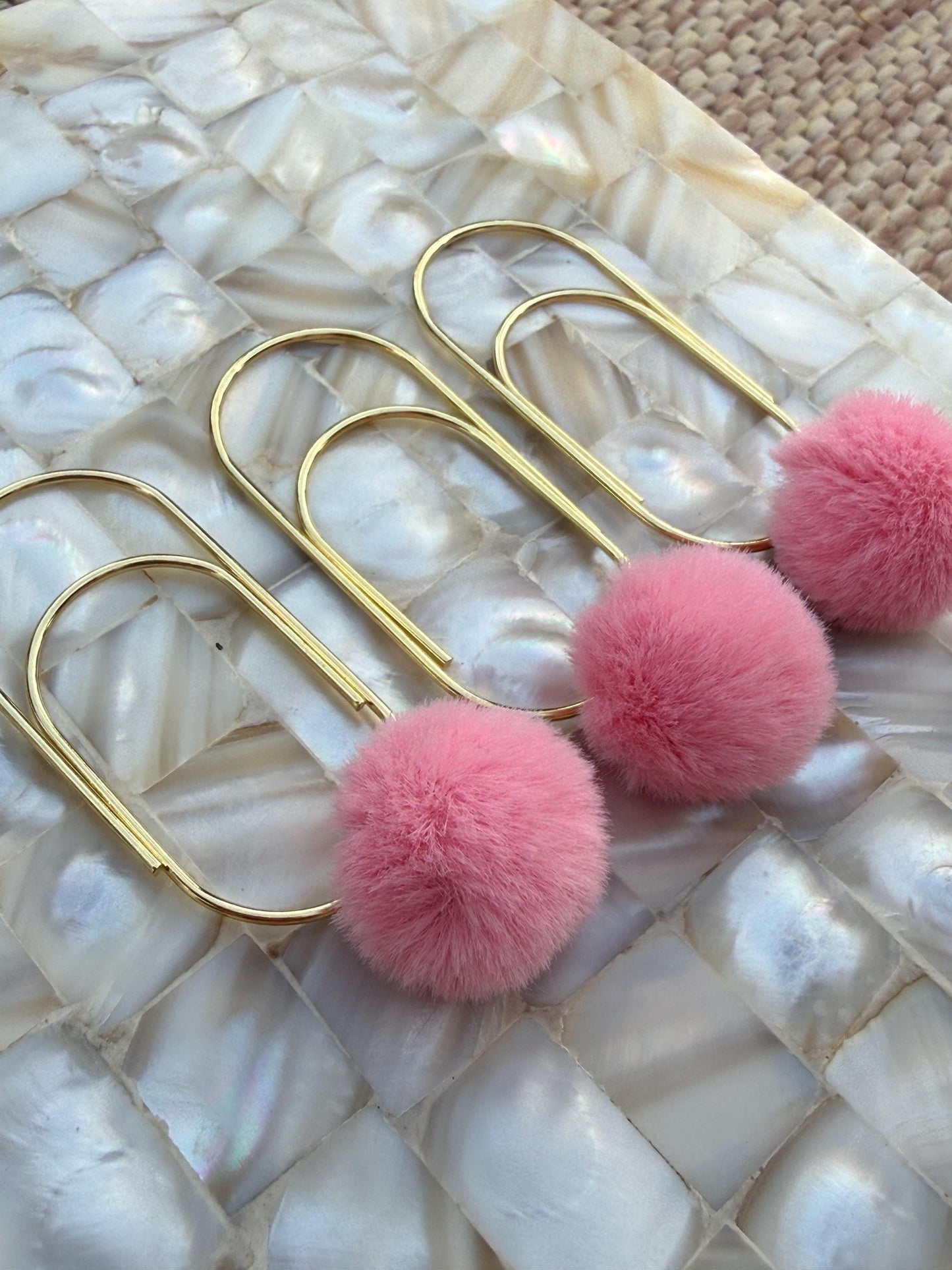 Set of 3 planner clips, summer journal accessories, cute Pom Pom planner charms pink charm summer aesthetic white charms