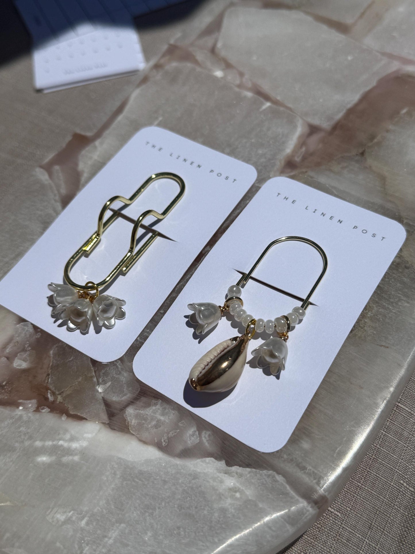 Set of 2 planner accessories, pen holder, planner clips, summer journal accessories, seashell planner charms cute charm gold charm floral