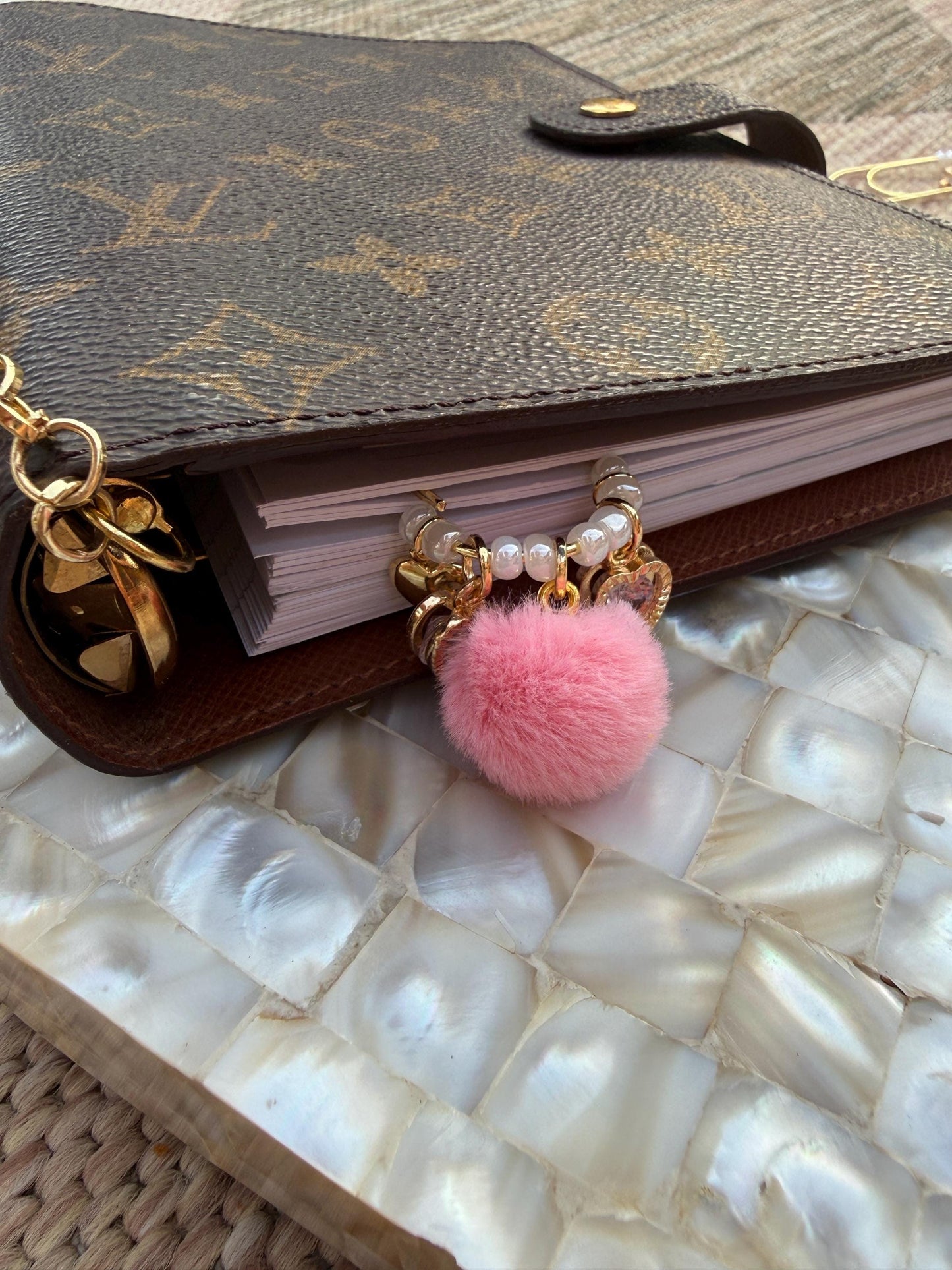 Set of 2 planner accessories, pen holder, planner clips, summer journal accessories, pink charm, heart planner charms cute charm gold charm