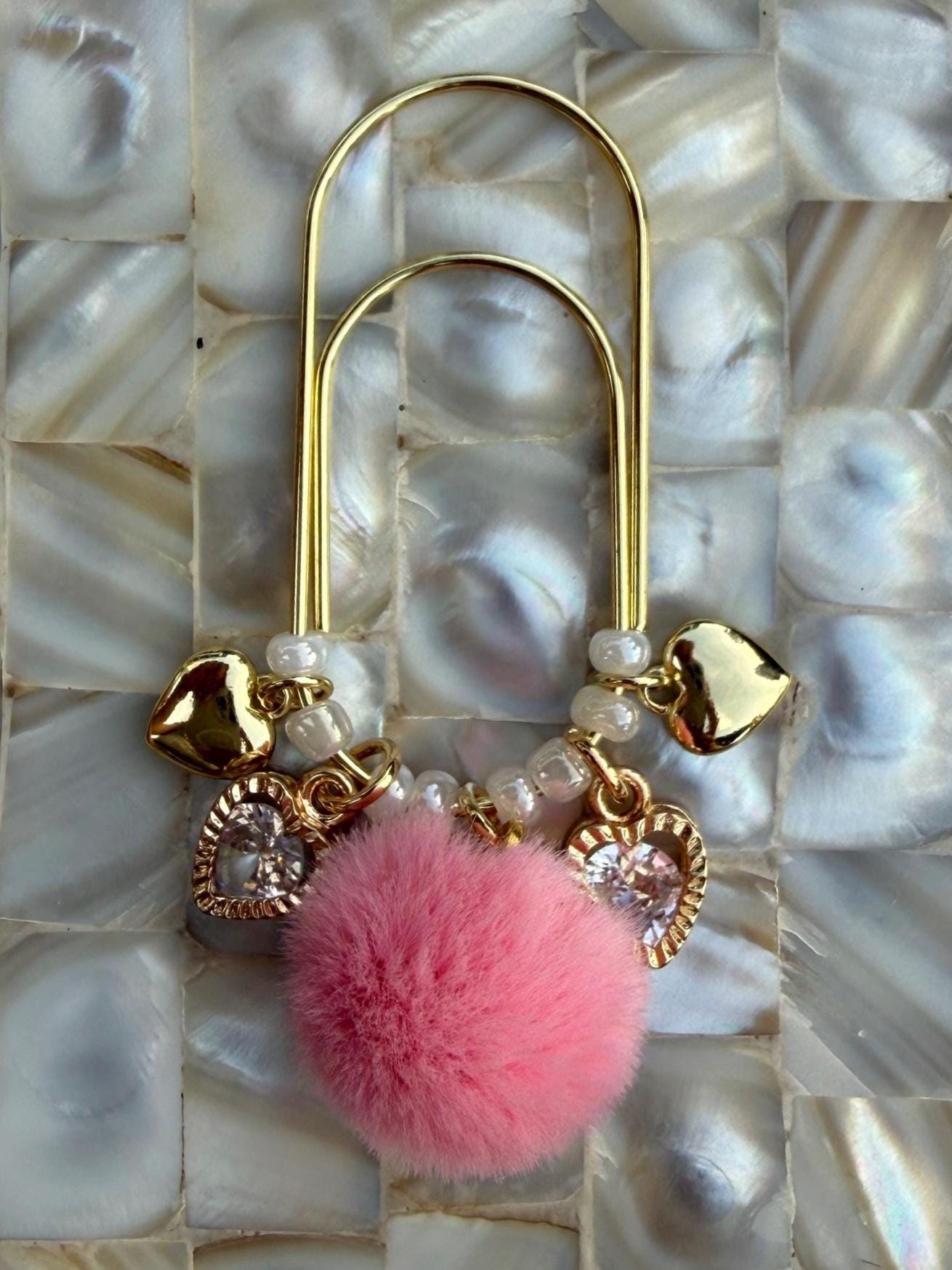 Set of 2 planner accessories, pen holder, planner clips, summer journal accessories, pink charm, heart planner charms cute charm gold charm