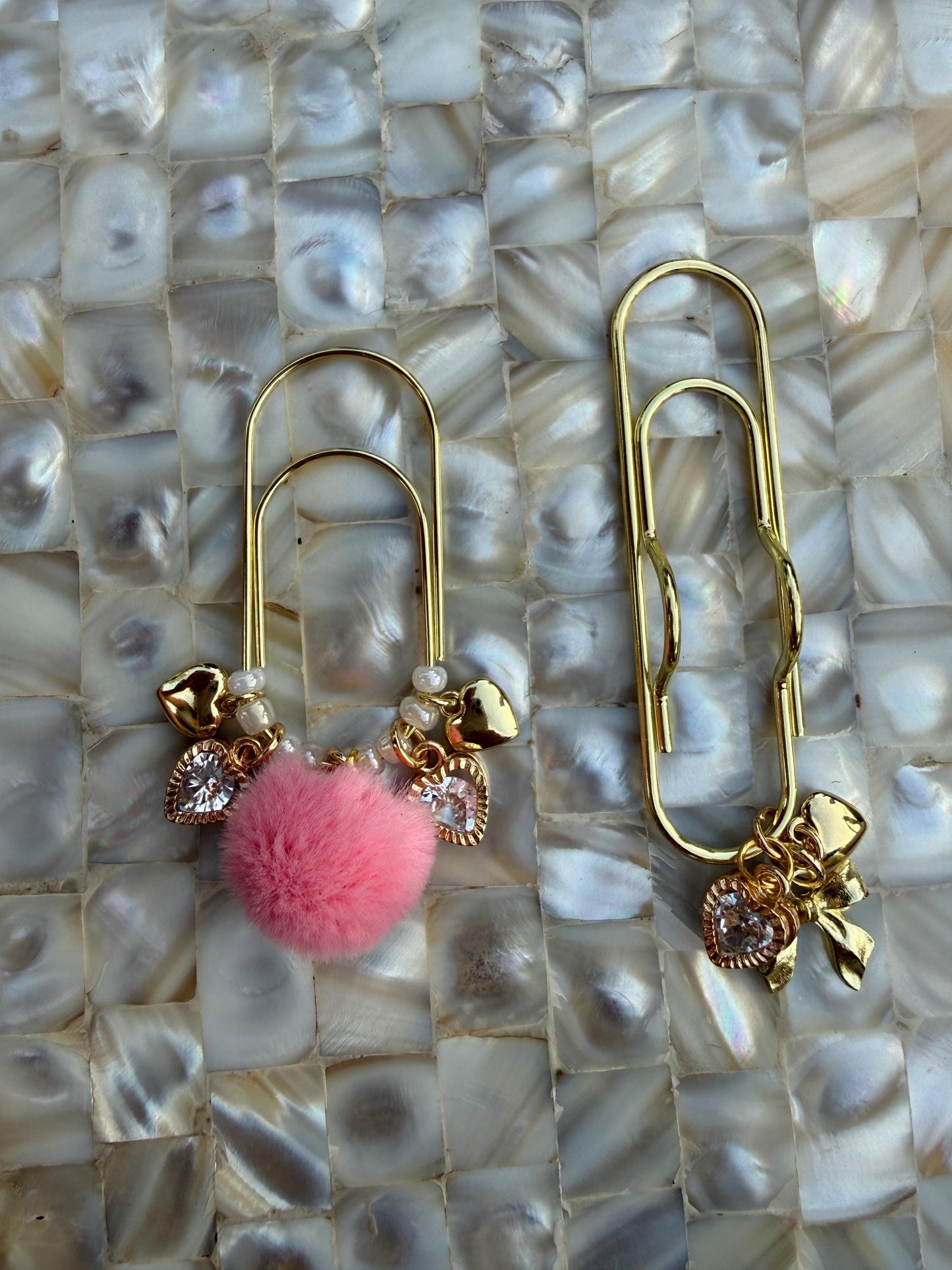 Set of 2 planner accessories, pen holder, planner clips, summer journal accessories, pink charm, heart planner charms cute charm gold charm