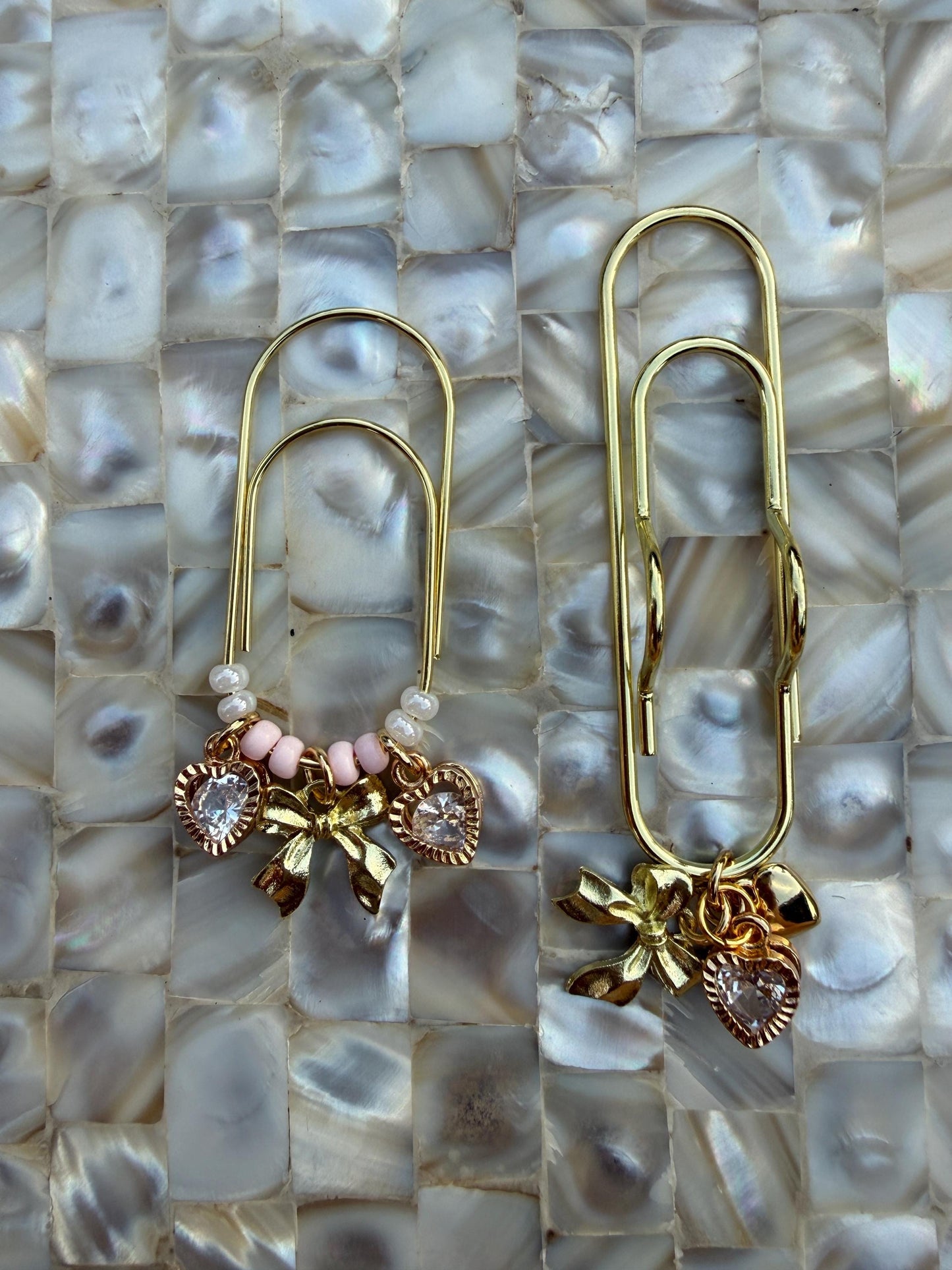 Set of 2 planner accessories, pen holder, planner clips, summer journal accessories, pink charm, heart planner charms cute charm gold charm
