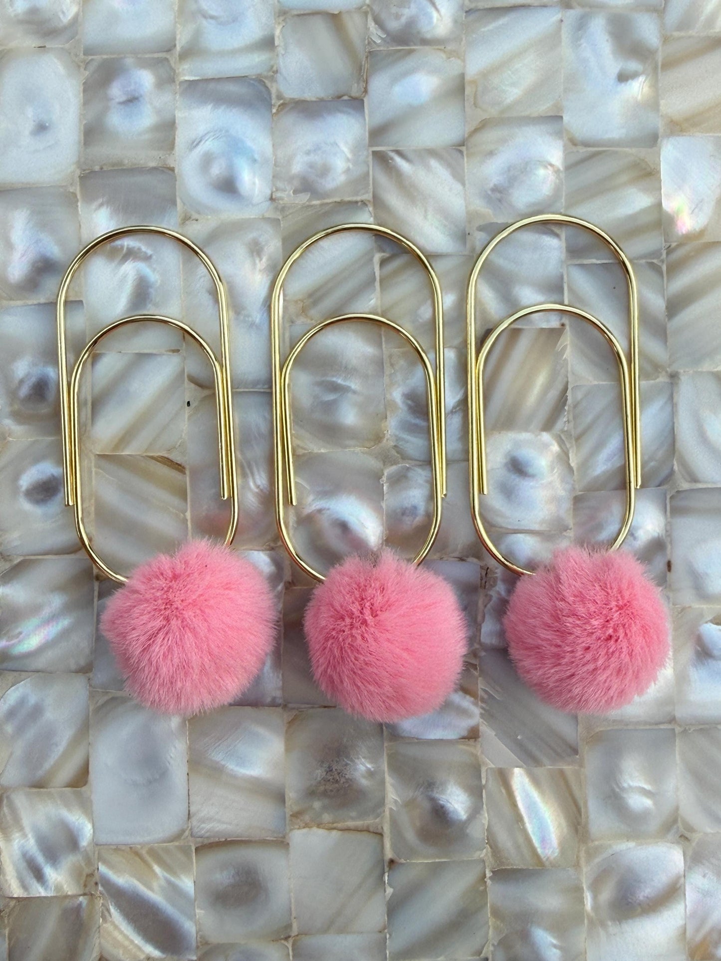 Set of 3 planner clips, summer journal accessories, cute Pom Pom planner charms pink charm summer aesthetic white charms