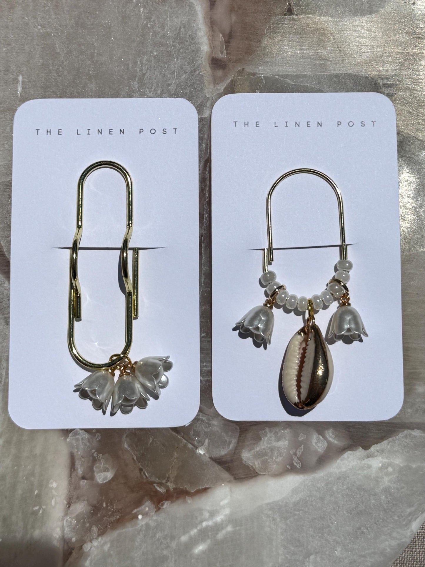 Set of 2 planner accessories, pen holder, planner clips, summer journal accessories, seashell planner charms cute charm gold charm floral
