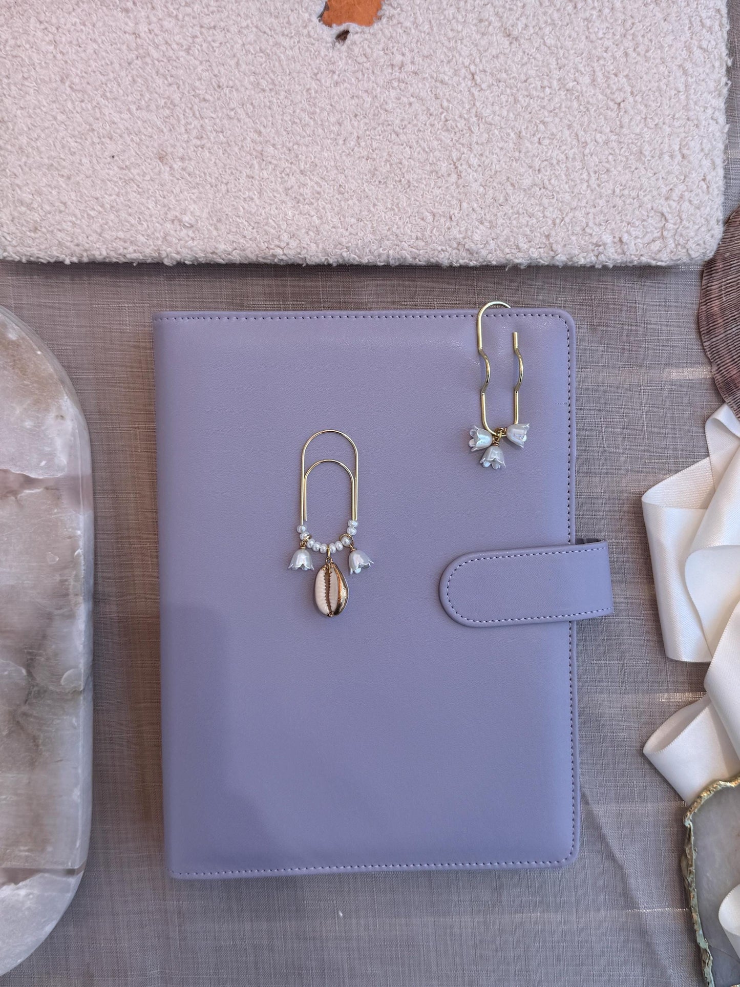 Set of 2 planner accessories, pen holder, planner clips, summer journal accessories, seashell planner charms cute charm gold charm floral