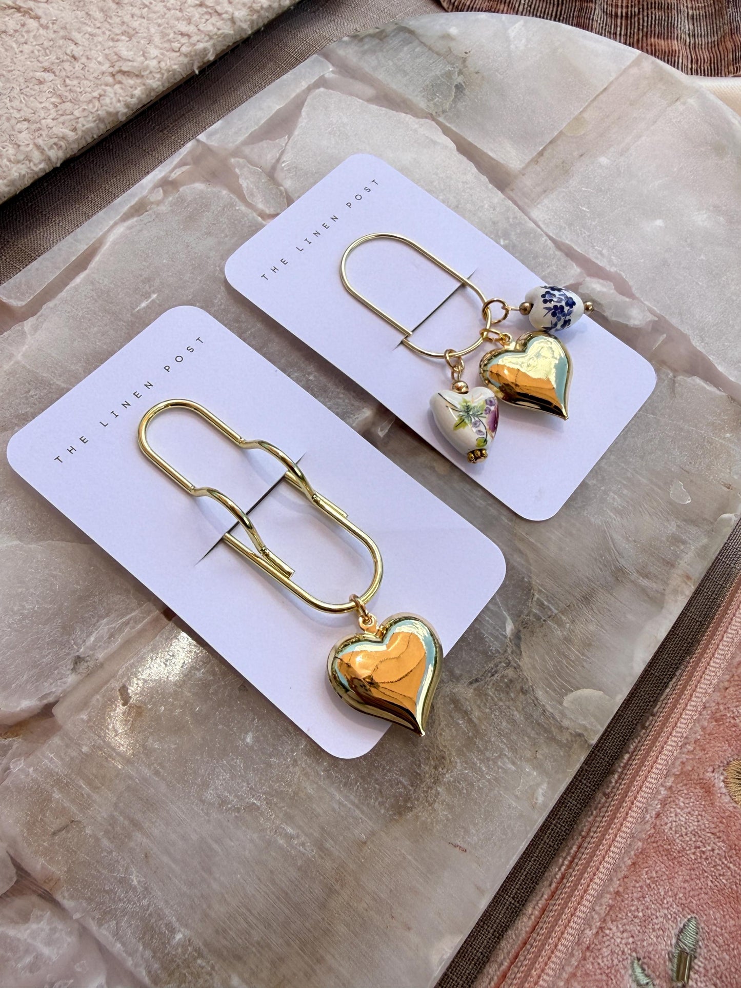 Set of 2 planner clips, summer journal accessories, pen holder, heart planner charm, planner decor, notebook accessories