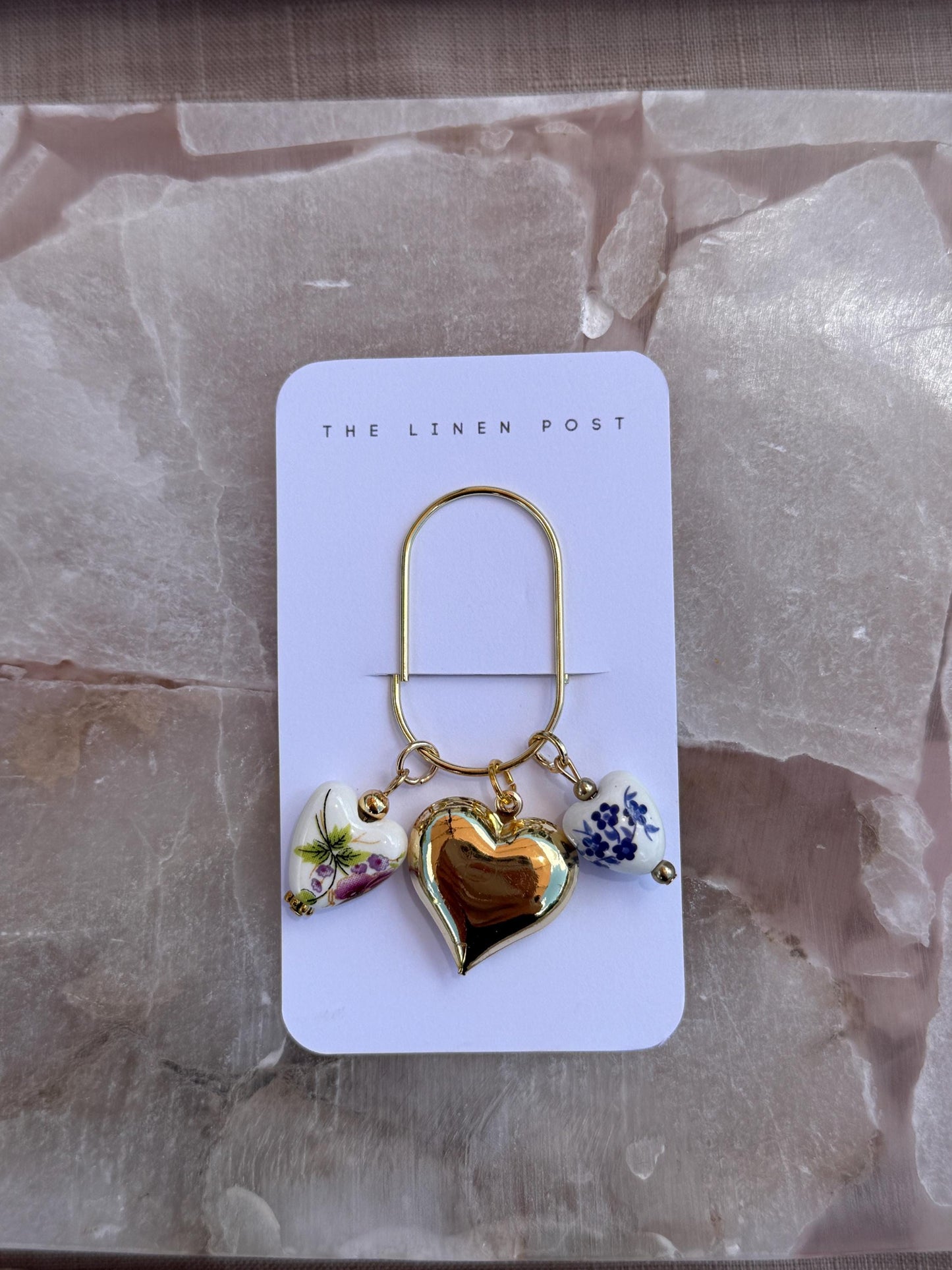 Pen holder, pencil holder, planner clip with charm, planner pen holder clip, notebook clip with heart charm, gold planner accessory
