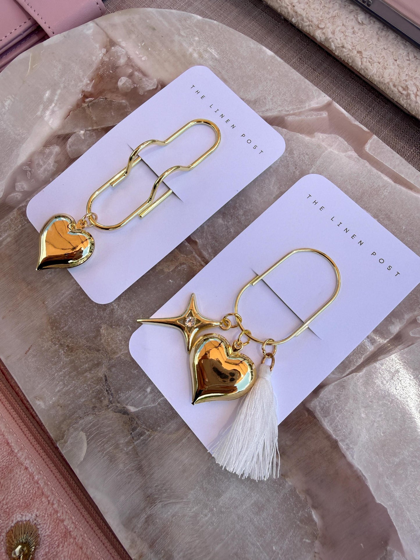 Set of 2 planner clips, summer journal accessories, pen holder, heart planner charm, planner decor, notebook accessories