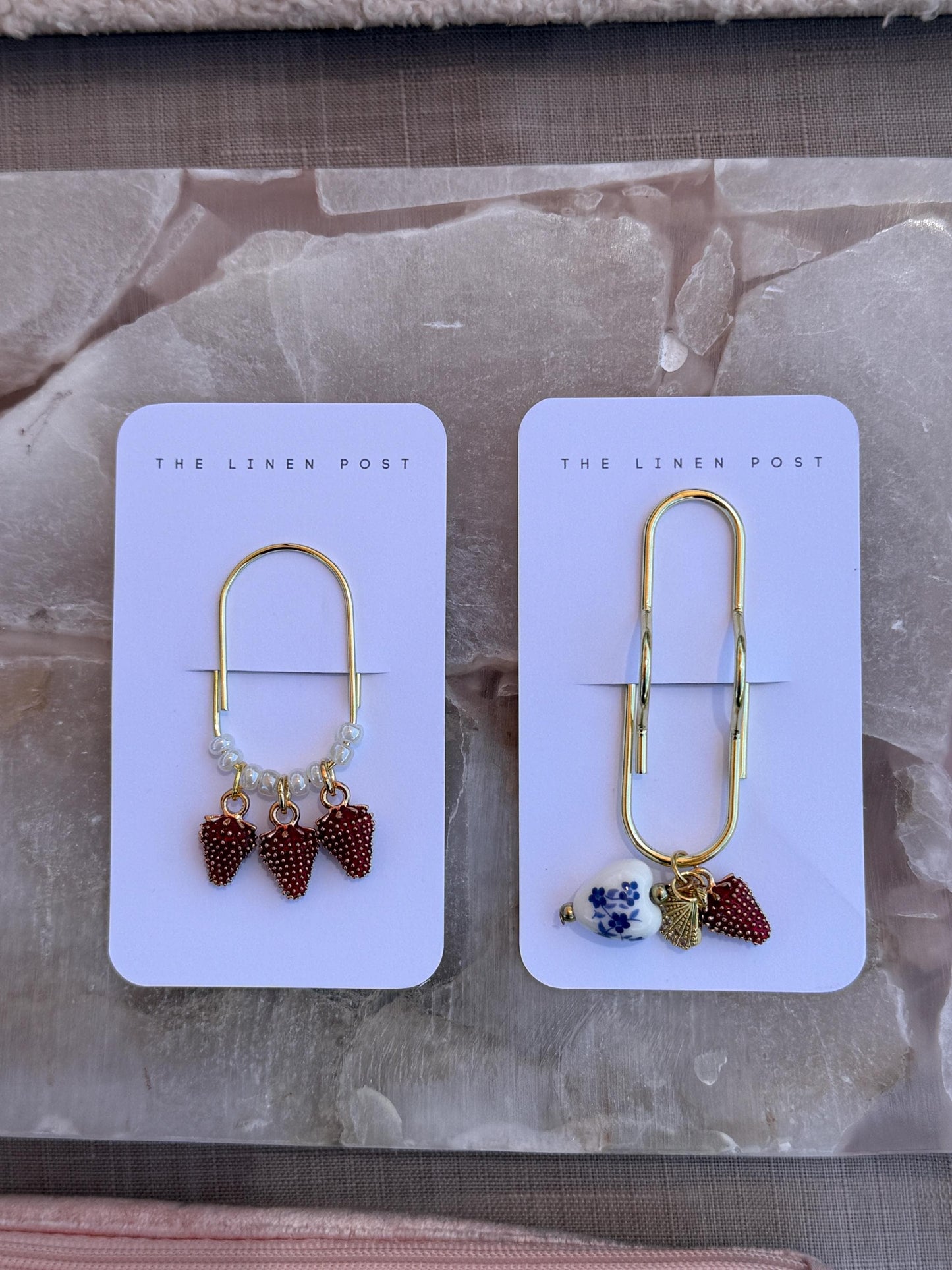 Set of 2 planner clips, summer journal accessories, pen holder, floral planner charms strawberry charm, planner decor, notebook accessories