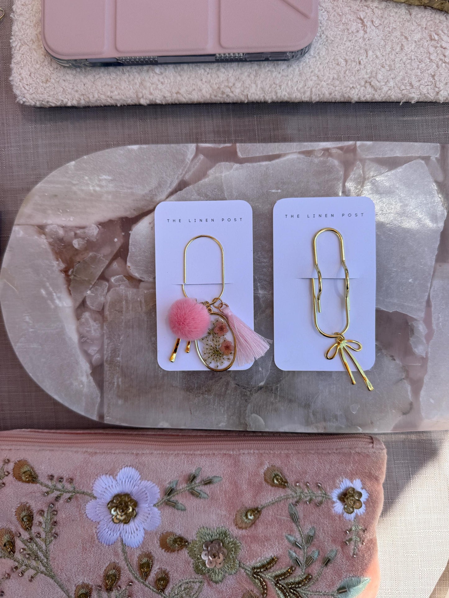 Set of 2 planner clips, summer journal accessories, pen holder, floral planner charm, planner decor, notebook accessories