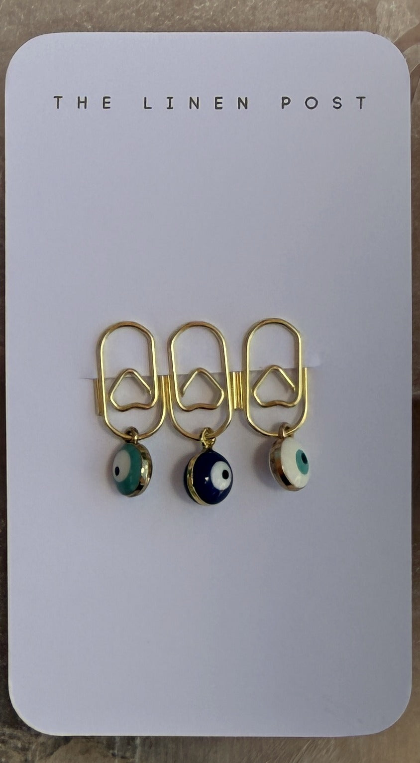 Mini Evil Eye Heart Clip Set in Teal Navy White