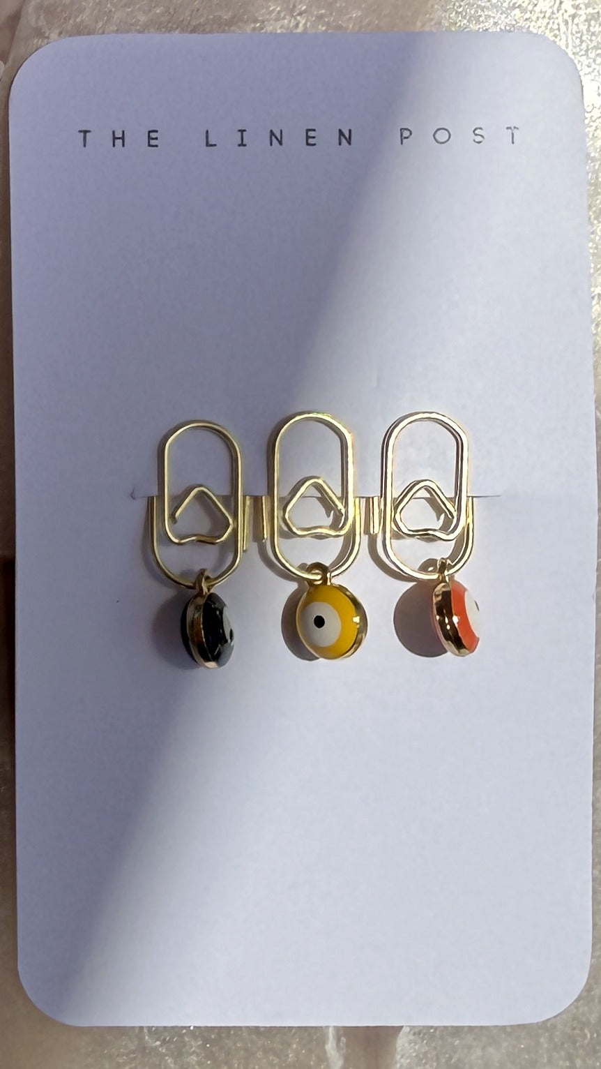 Mini Evil Eye Heart Clip Set in Black Yellow Orange
